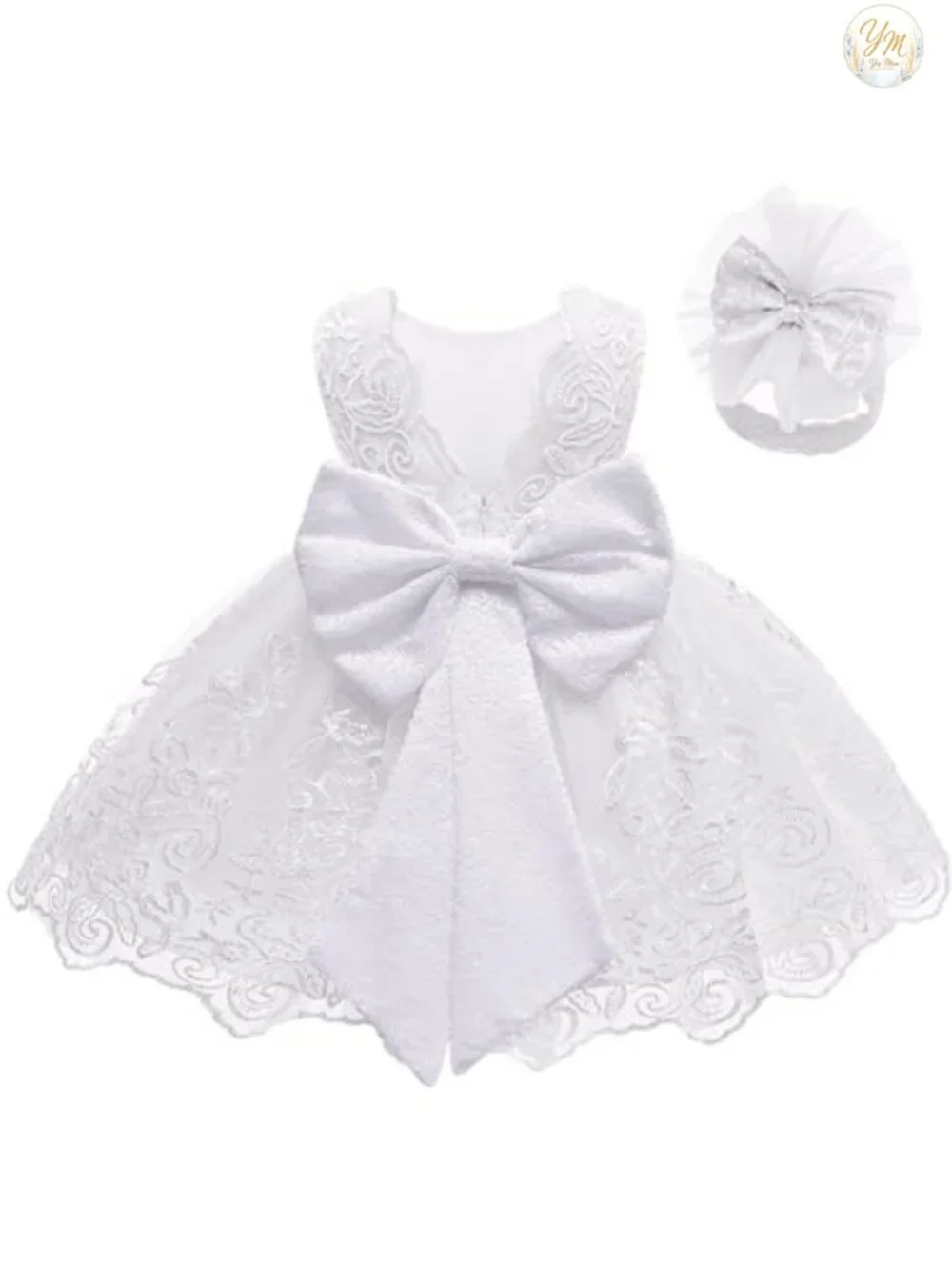 Lace Ruffle Baby Girl Dress with Bow Headband